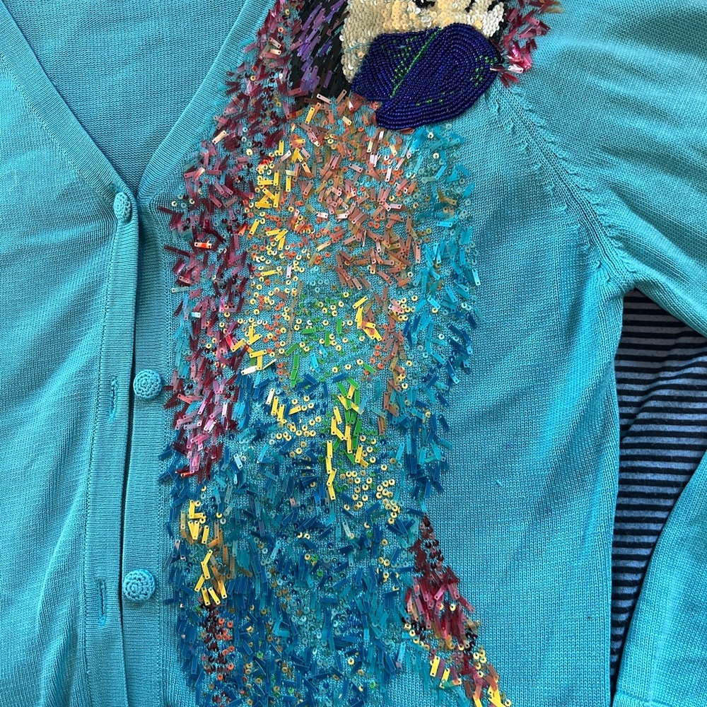 Blue Parrot Embroidered Sweater - Picture 3 of 13